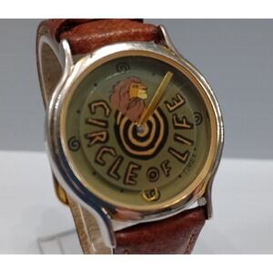 Disney Timex The Lion King Circle of Life Simba Watch Vintage 1990s Brown Leathe